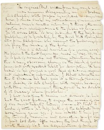 (CALIFORNIA.) Bruff, J. Goldsborough. Letter seeking the publication of his Gold Rush journal.